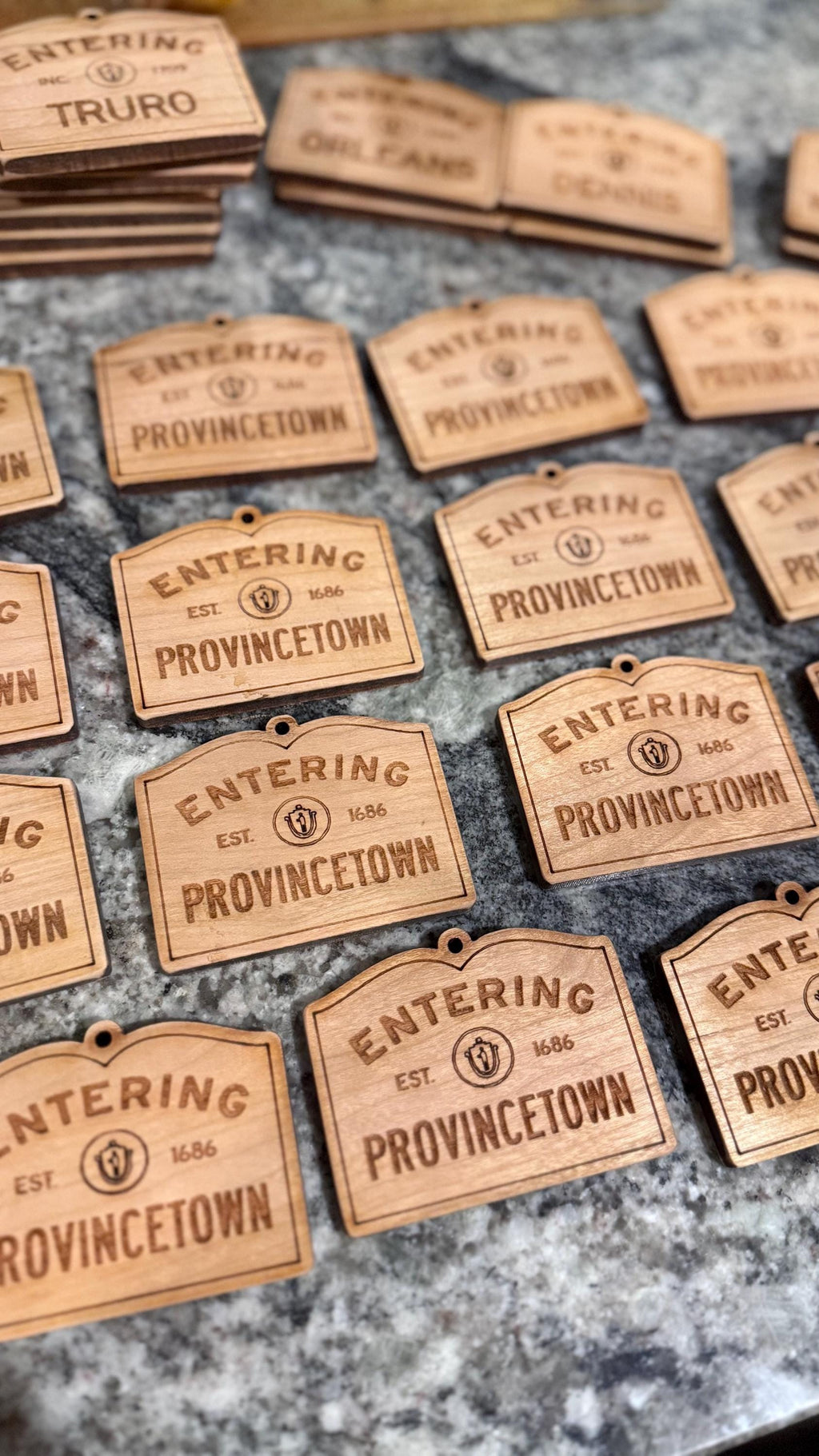 Wooden Provincetown Ornament: Personalized Cape Cod Coastal Decor