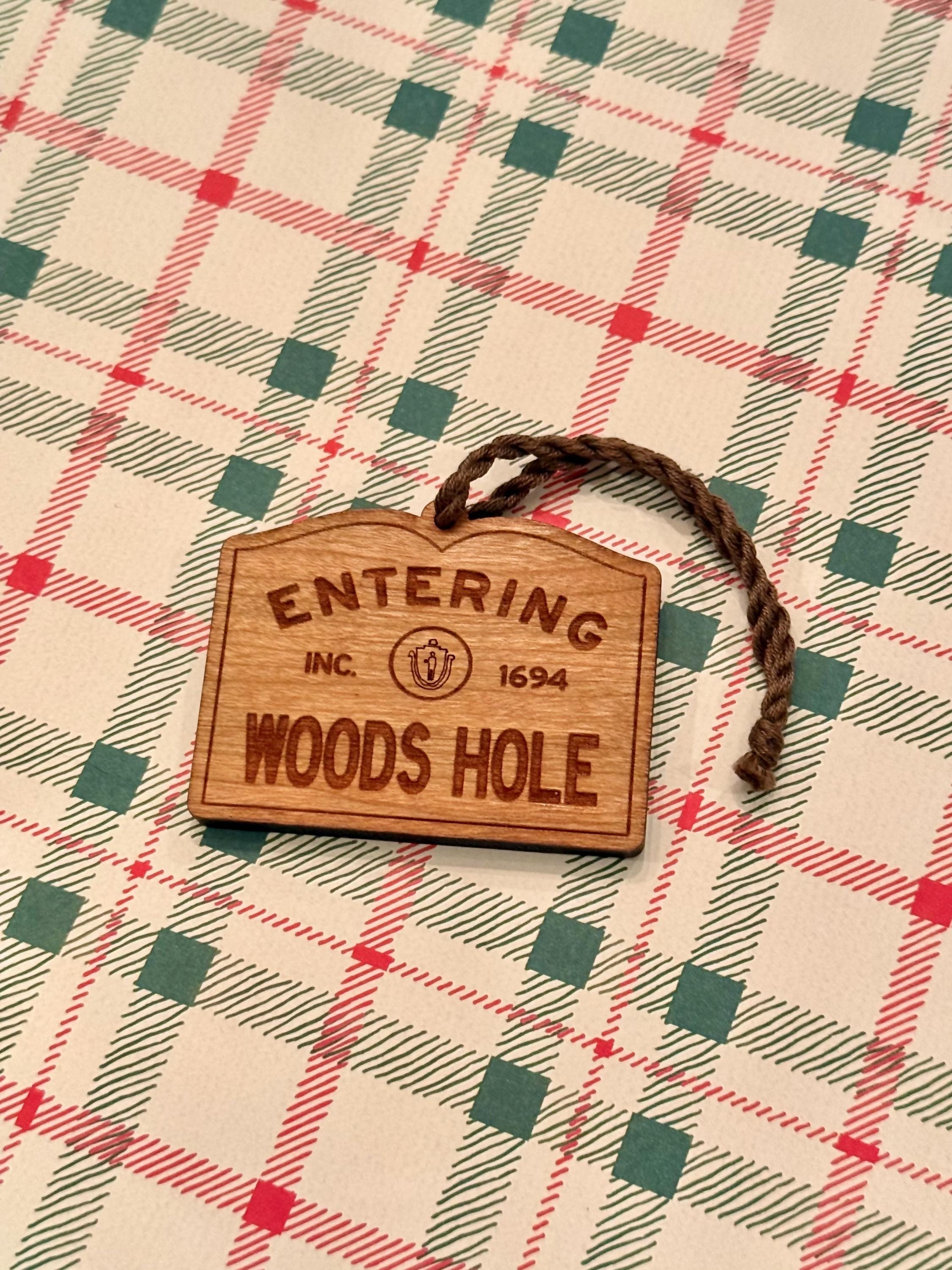 Wooden Massachusetts Town Sign Ornament – Personalized Coastal Gift