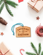 Wooden Eastham Ornament – Entering Towns Sign, Personalized Cape Cod Coastal Gift, Rustic Christmas
