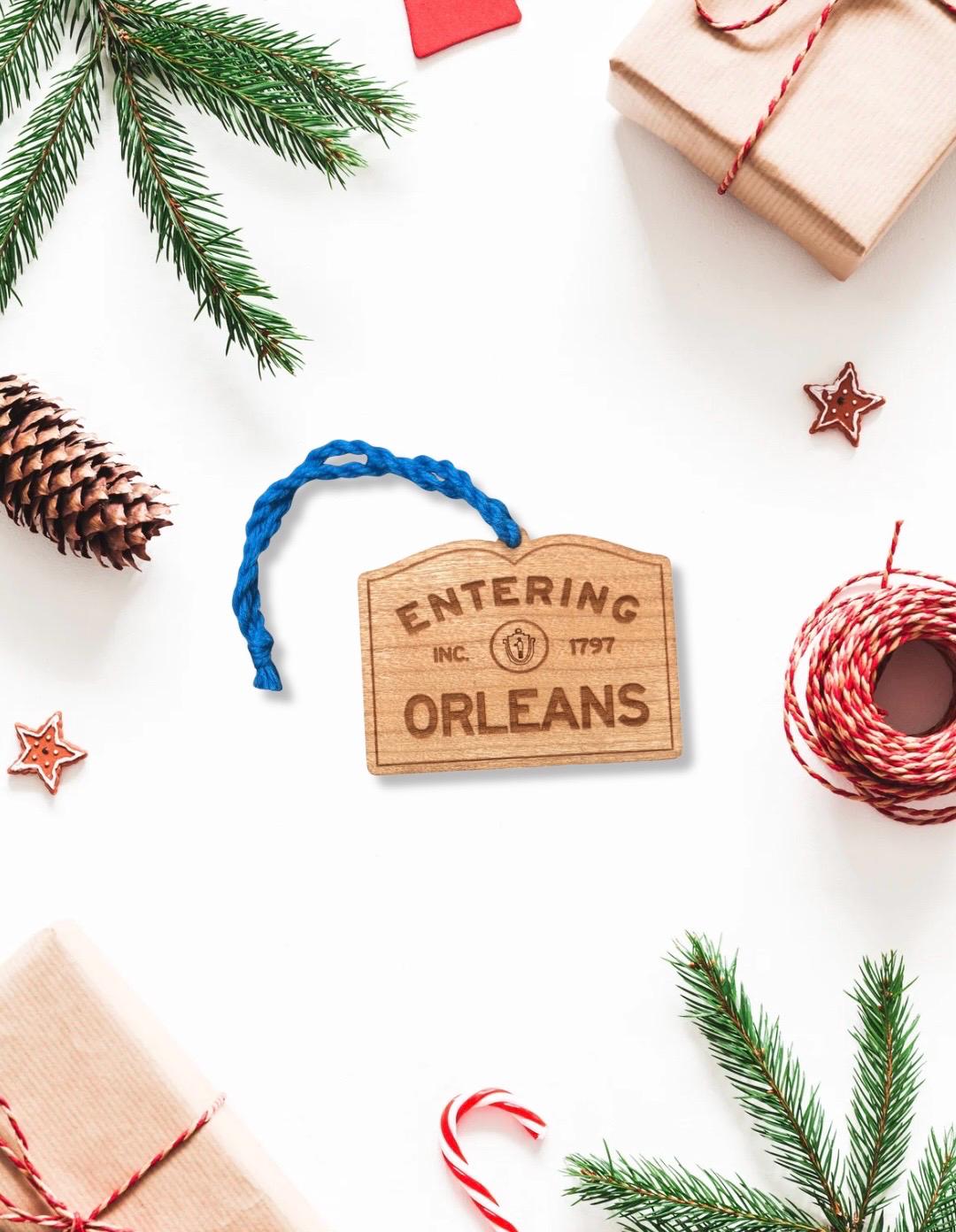 Wooden Orleans Sign Ornament: Personalized Cape Cod Coastal Gift