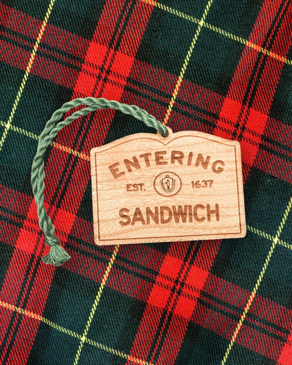 Wooden Sandwich Ornament – Entering Towns Sign, Personalized Cape Cod Coastal Gift, Rustic Christmas