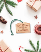 Wooden Sandwich Ornament – Entering Towns Sign, Personalized Cape Cod Coastal Gift, Rustic Christmas