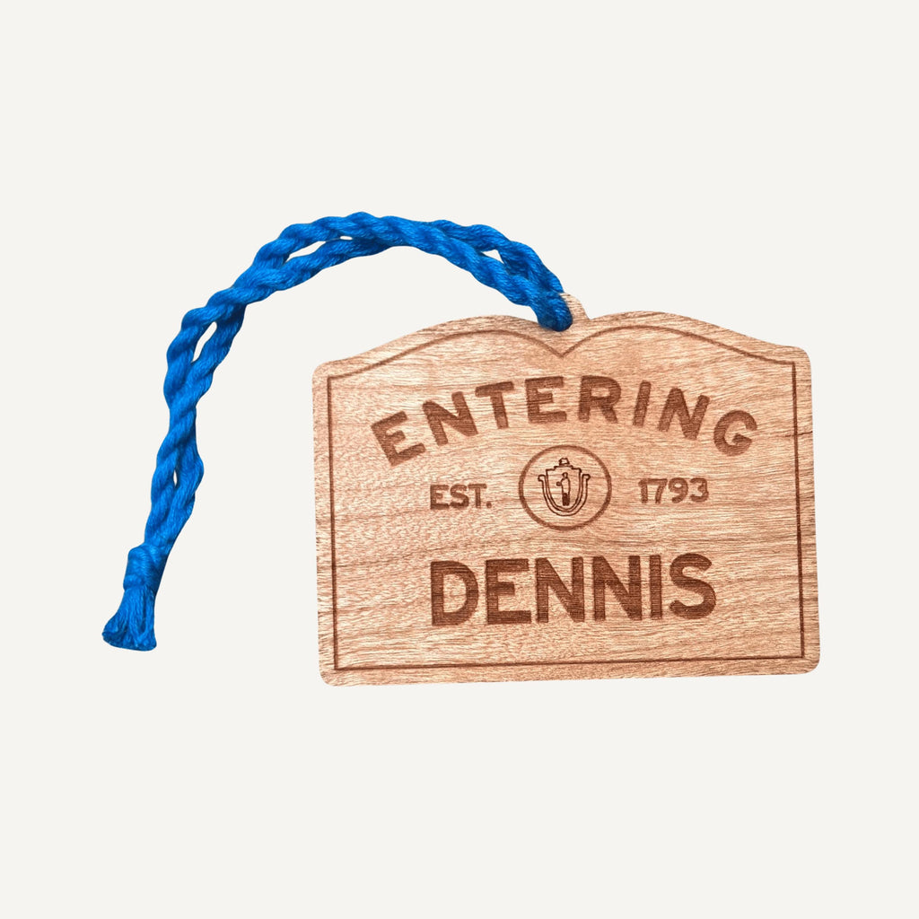 Wooden Dennis Ornament – Entering Towns Sign, Personalized Cape Cod Coastal Gift, Rustic Christmas
