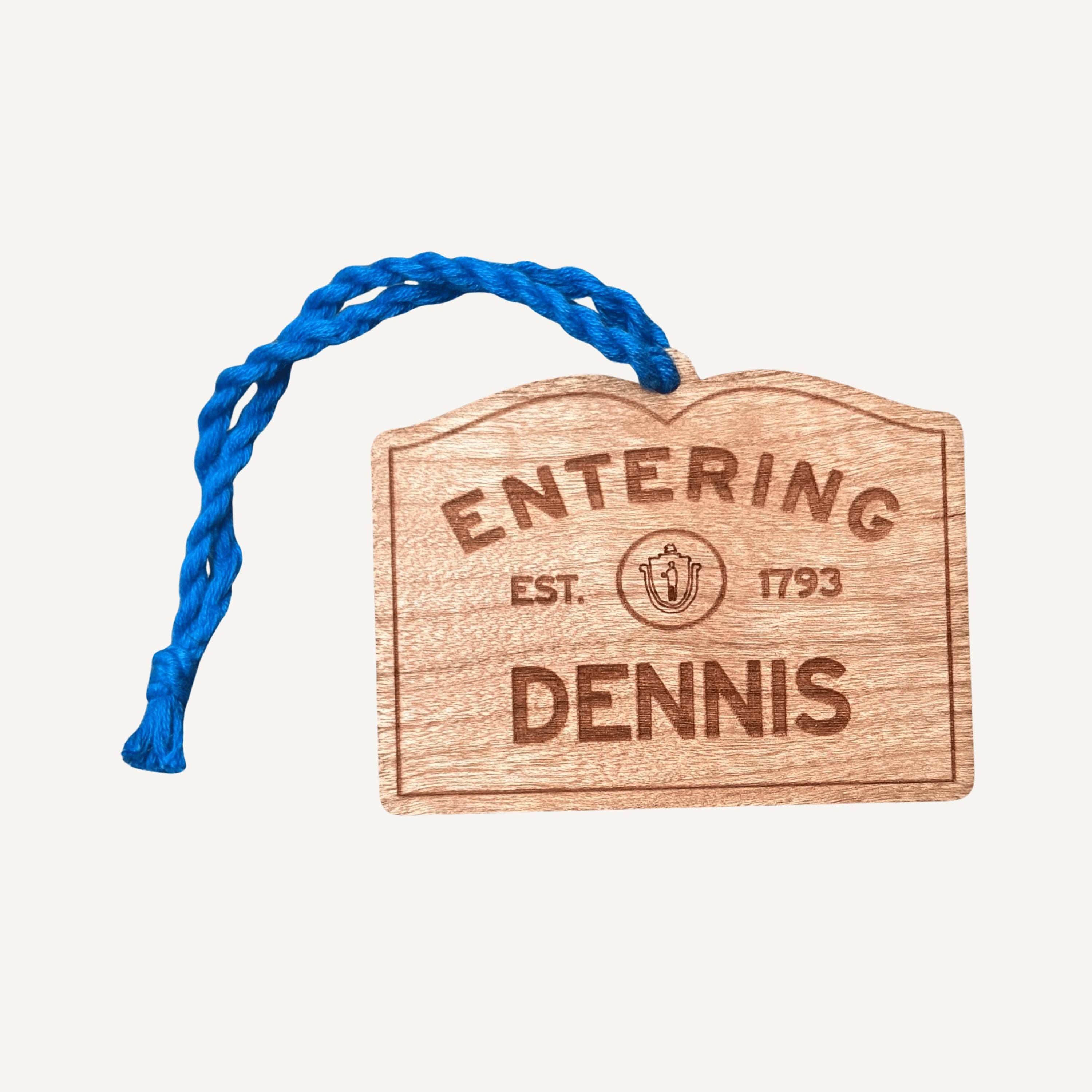Wooden Dennis Ornament – Entering Towns Sign, Personalized Cape Cod Coastal Gift, Rustic Christmas