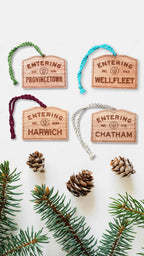 Personalized Wooden Woods Hole  Ornament: Cape Cod Coastal Decor