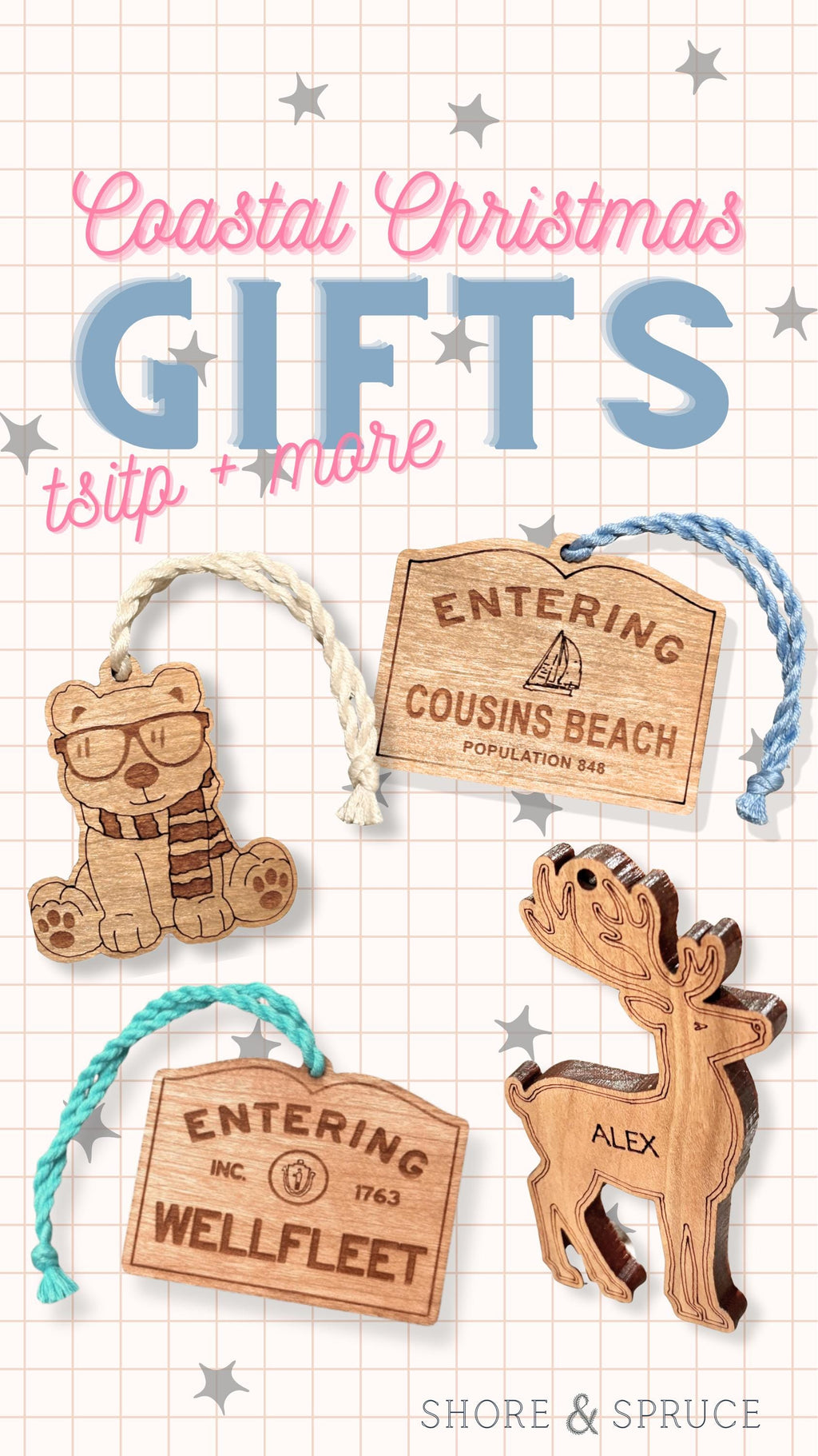Personalized Wooden Wellfleet Sign Ornament: Cape Cod Coastal Decor