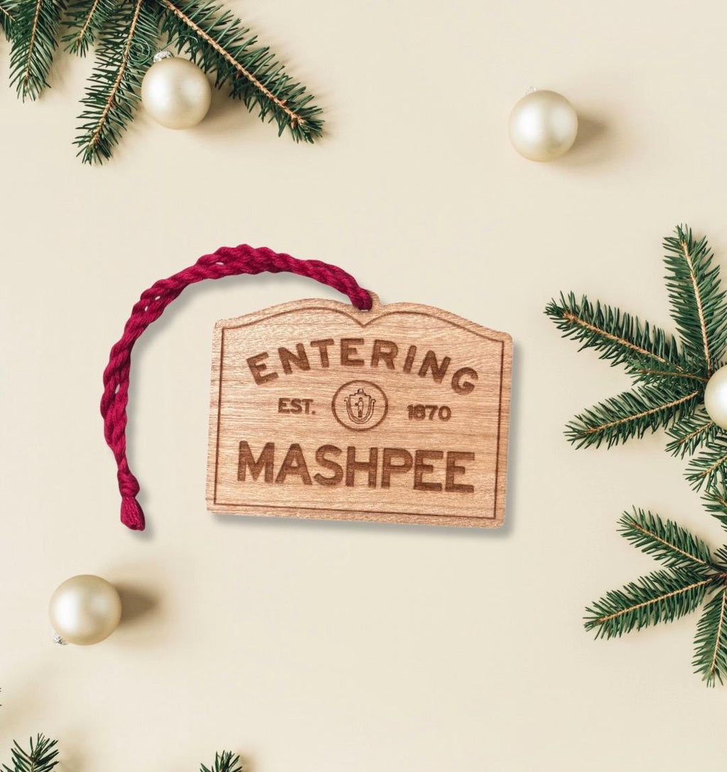 Personalized Mashpee Wooden Ornament: Rustic Cape Cod Coastal Decor