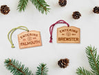 Wooden Falmouth Ornament – Entering Towns Sign, Personalized Cape Cod Coastal Gift, Rustic Christmas.