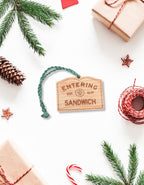 Wooden Sandwich Ornament – Entering Towns Sign, Personalized Cape Cod Coastal Gift, Rustic Christmas
