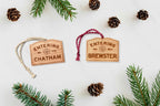 Wooden Brewster Ornament – Entering Towns Sign, Personalized Cape Cod Coastal Gift, Rustic Christmas