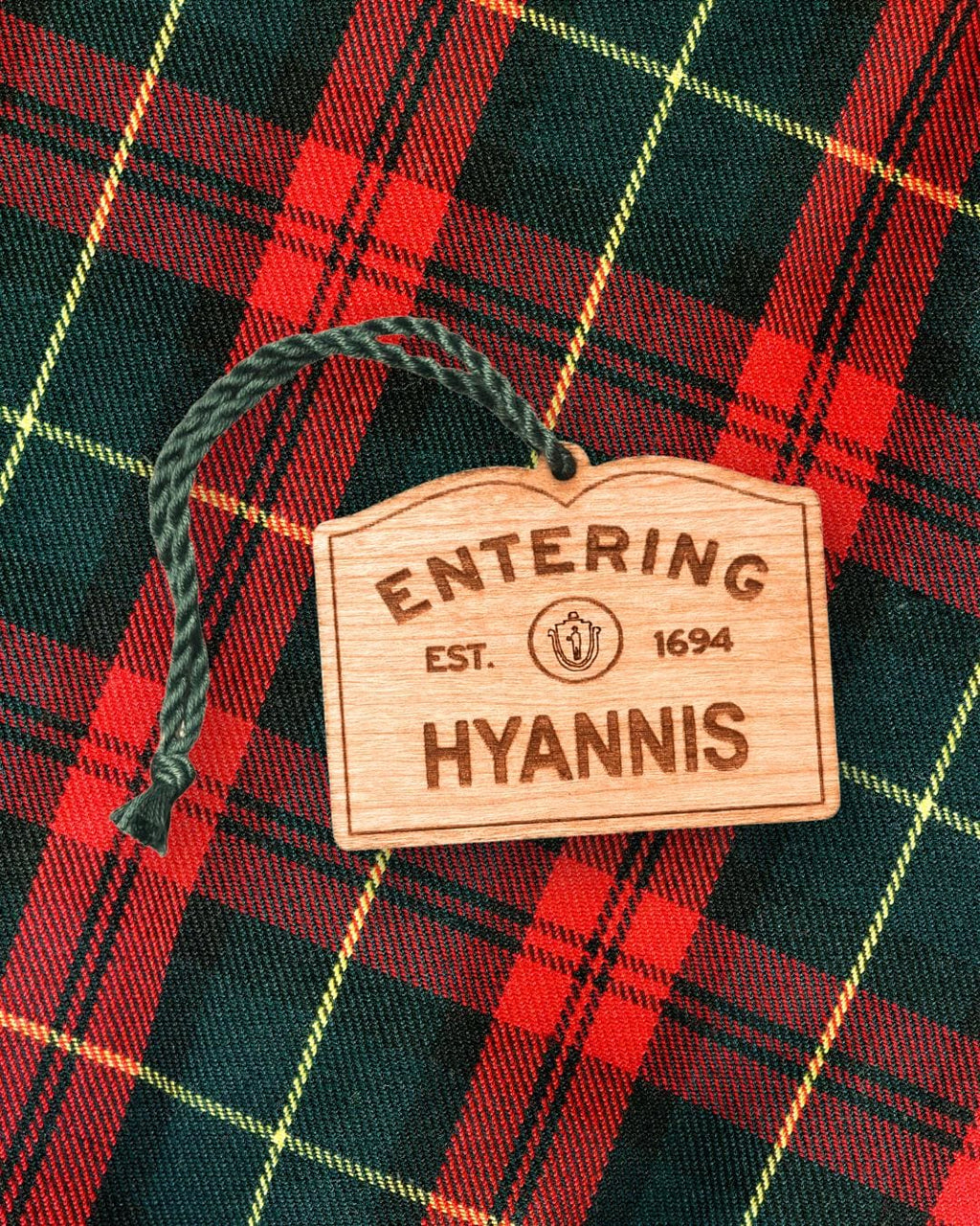 Wooden Hyannis Ornament – Entering Towns Sign, Personalized Cape Cod Coastal Gift, Rustic Christmas