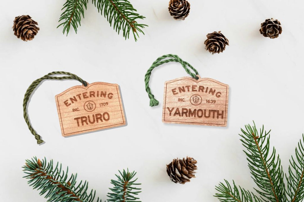 Wooden Massachusetts Town Sign Ornament – Personalized Coastal Gift