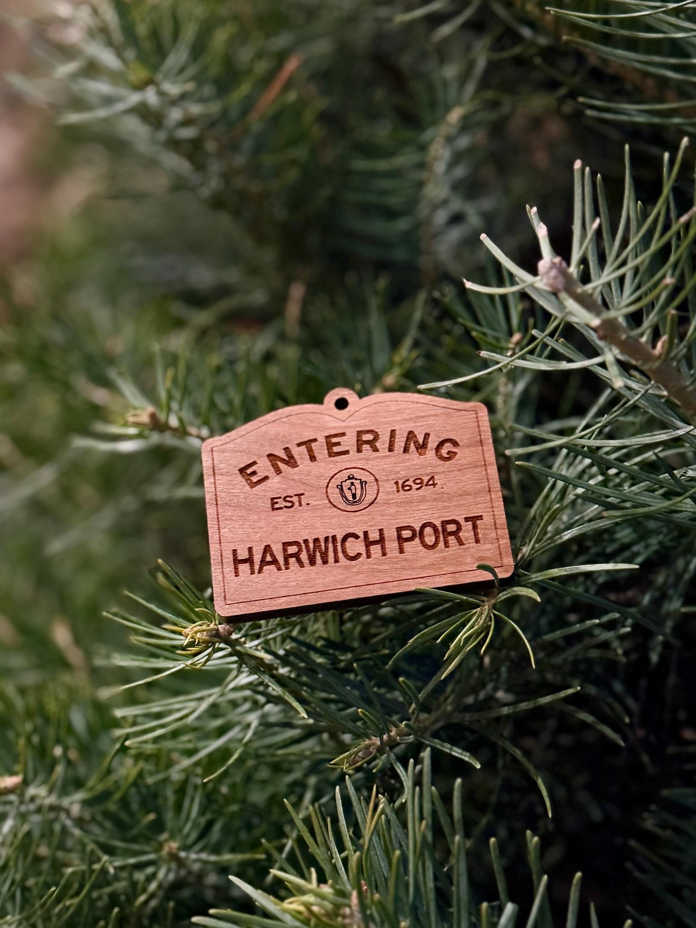 Wooden Massachusetts Town Sign Ornament – Personalized Coastal Gift