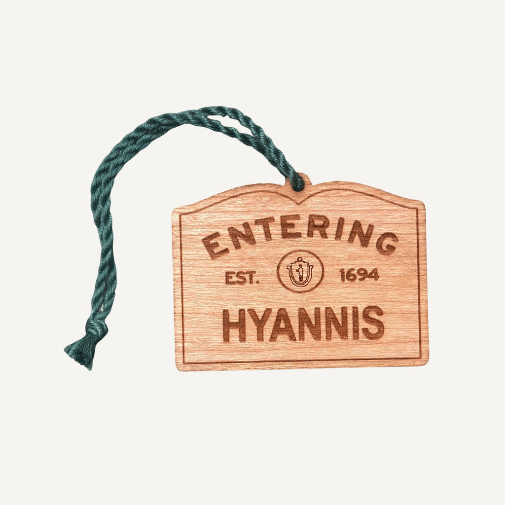Wooden Hyannis Ornament – Entering Towns Sign, Personalized Cape Cod Coastal Gift, Rustic Christmas