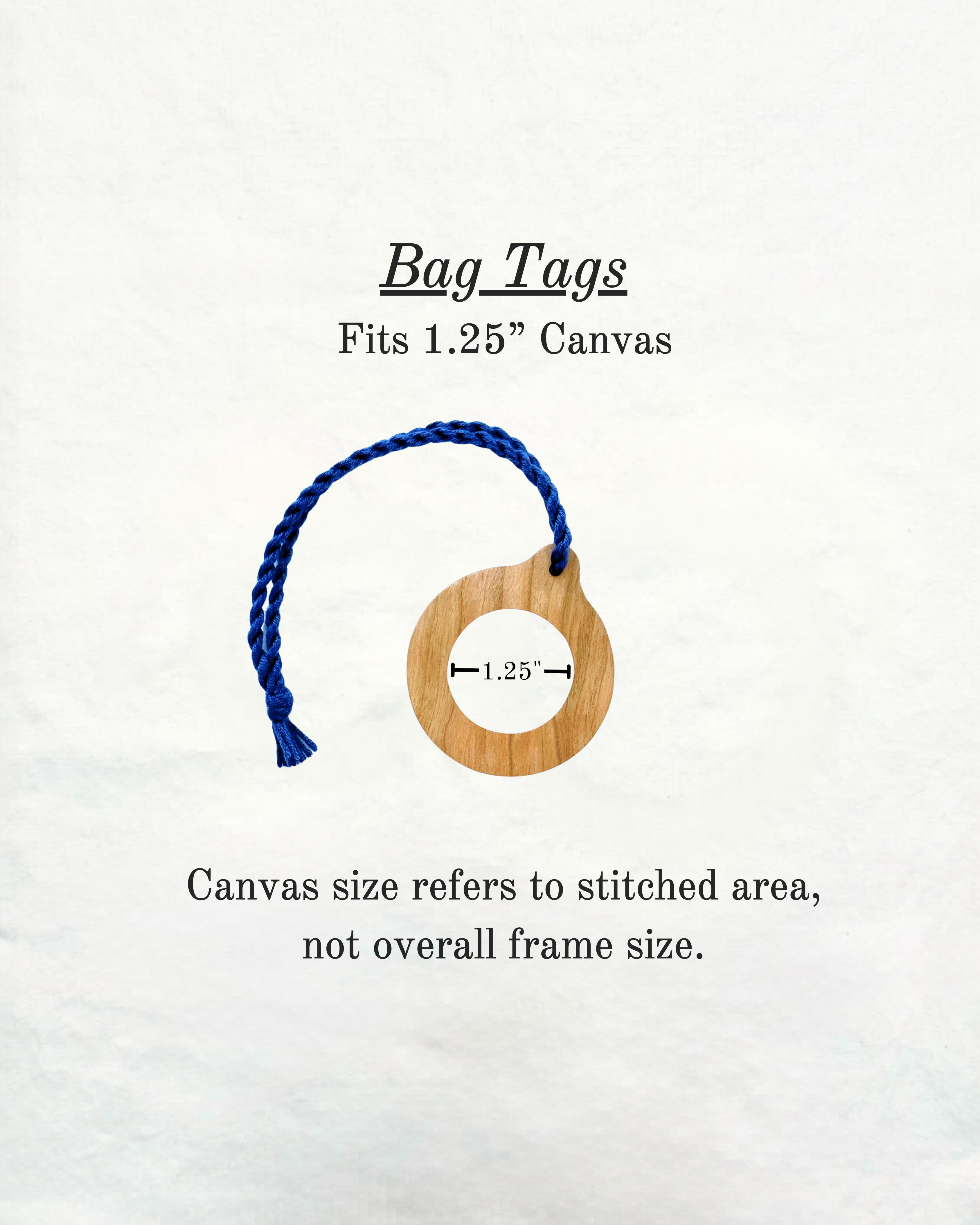 Cherry Wood Bag Tag | Self Finishing Needlepoint Accessory | Fits 1.25" Canvas | Choose Your Cord Color
