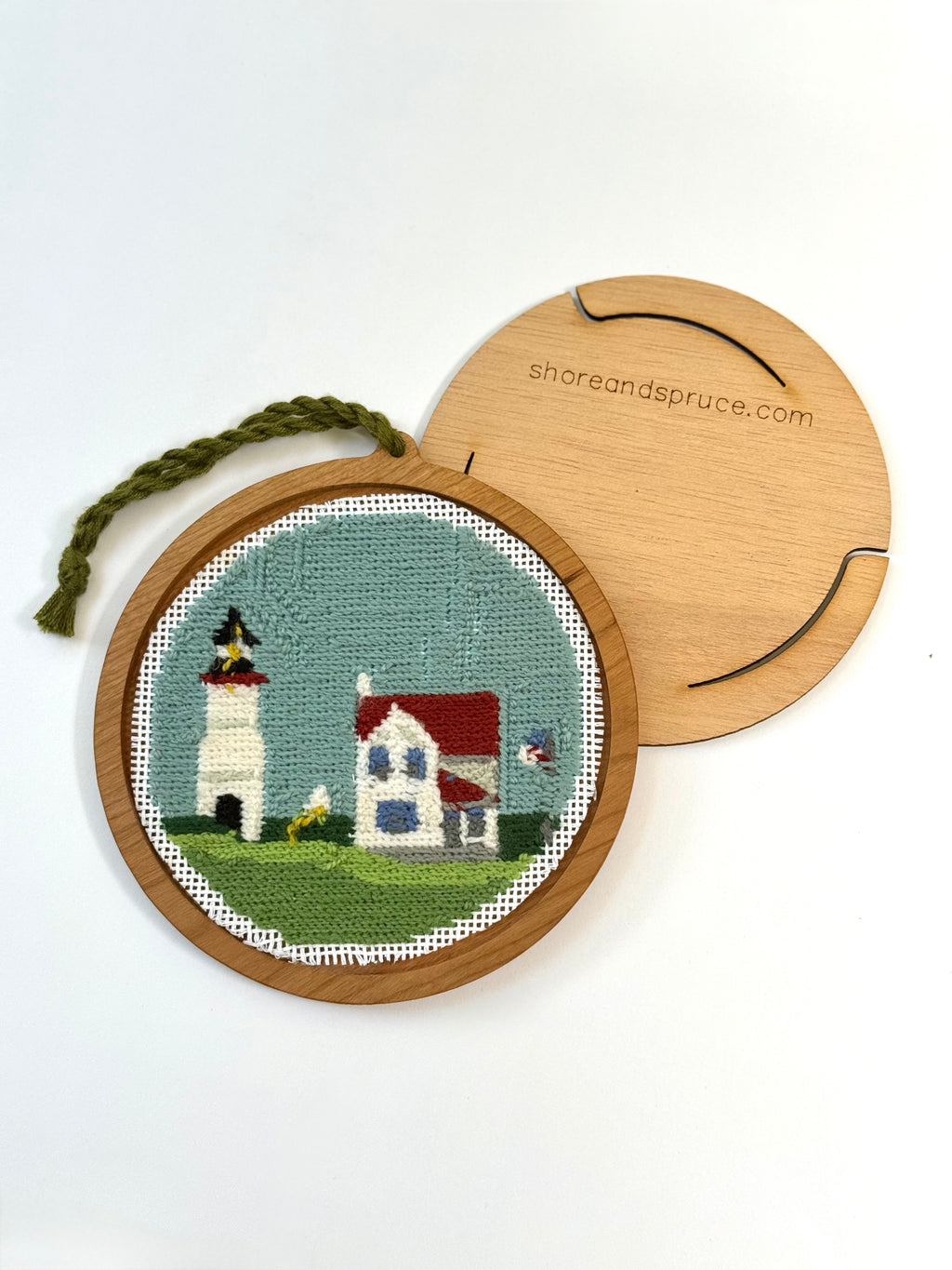 Self Finishing Needlepoint Ornament Frame - with ribbon Solid Wood, Designed for 3" or 4" Canvases
