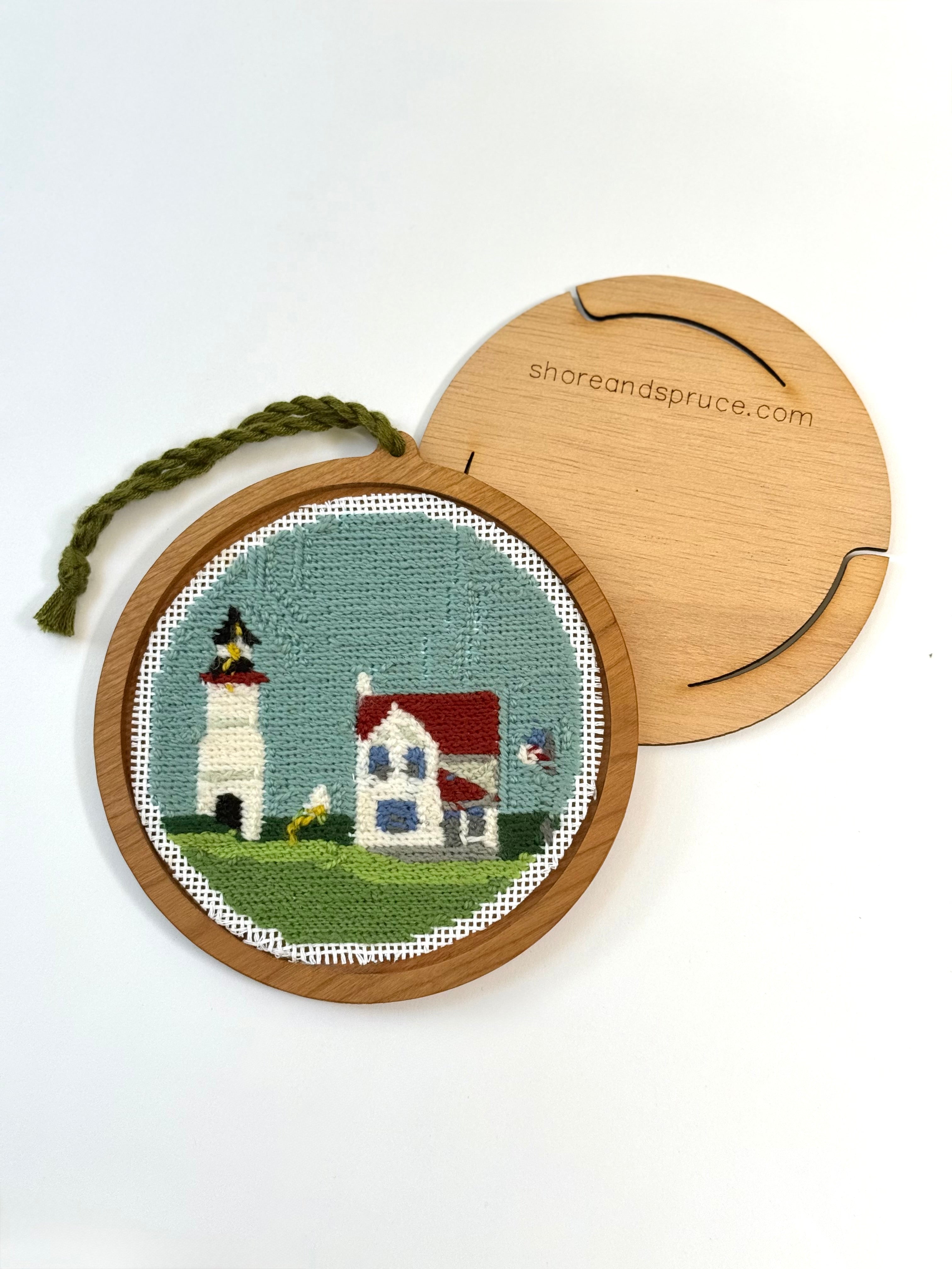 Self Finishing Needlepoint Ornament Frame - with ribbon Solid Wood, Designed for 3" or 4" Canvases
