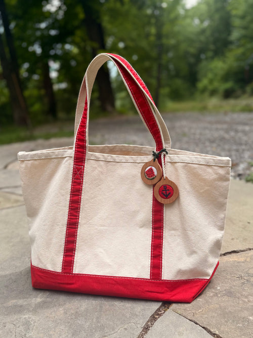 Cherry Wood Bag Tag | Self Finishing Needlepoint Accessory | Fits 1.25" Canvas | Choose Your Cord Color