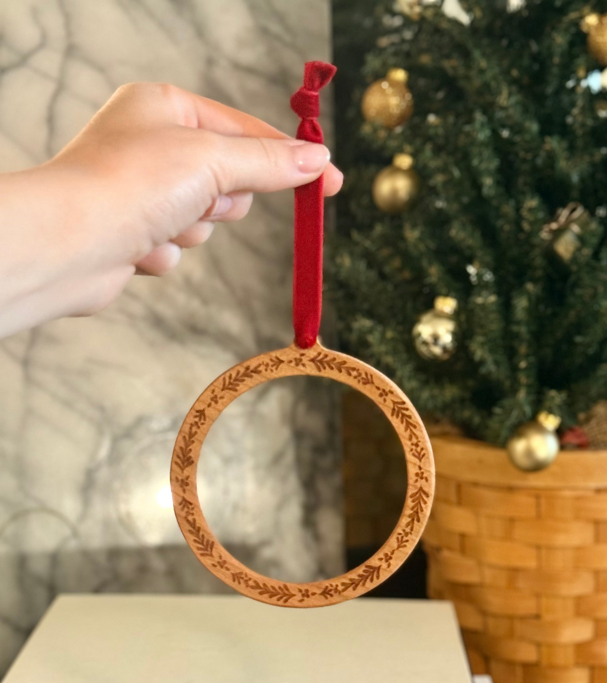 Holly Engraved Wooden Self Finishing Needlepoint Ornament
