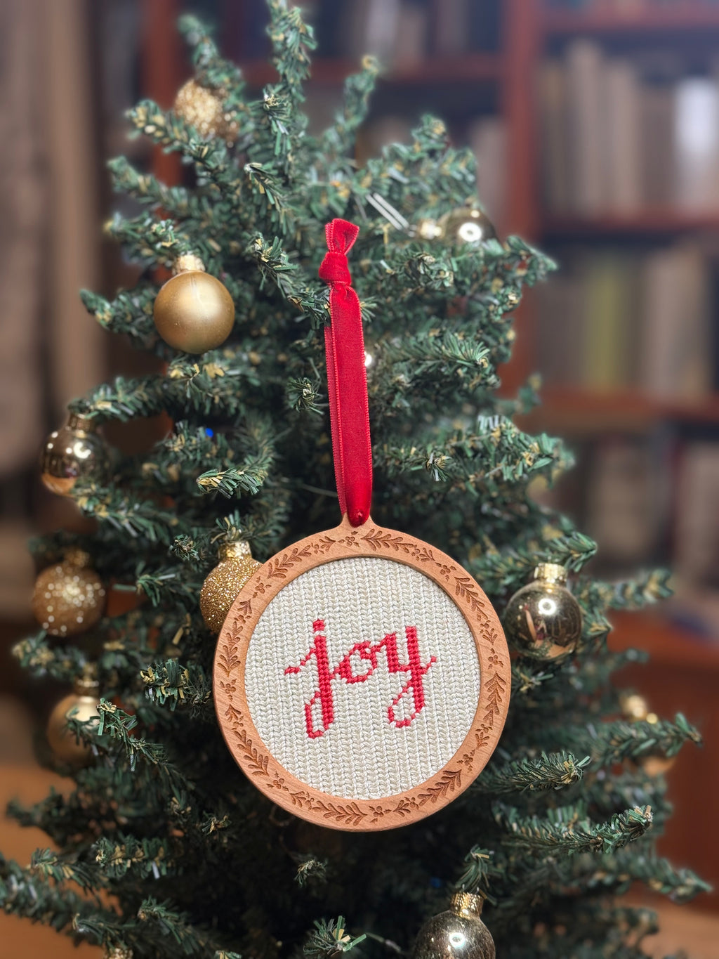 Holly Engraved Wooden Self Finishing Needlepoint Ornament