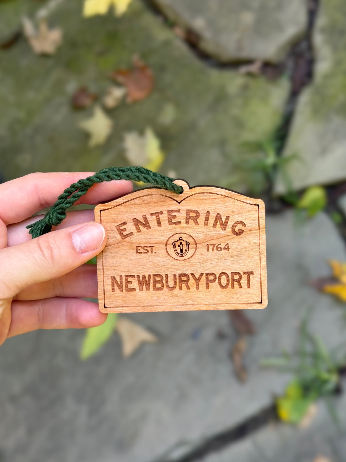 Custom Wooden Massachusetts Town Sign Ornament