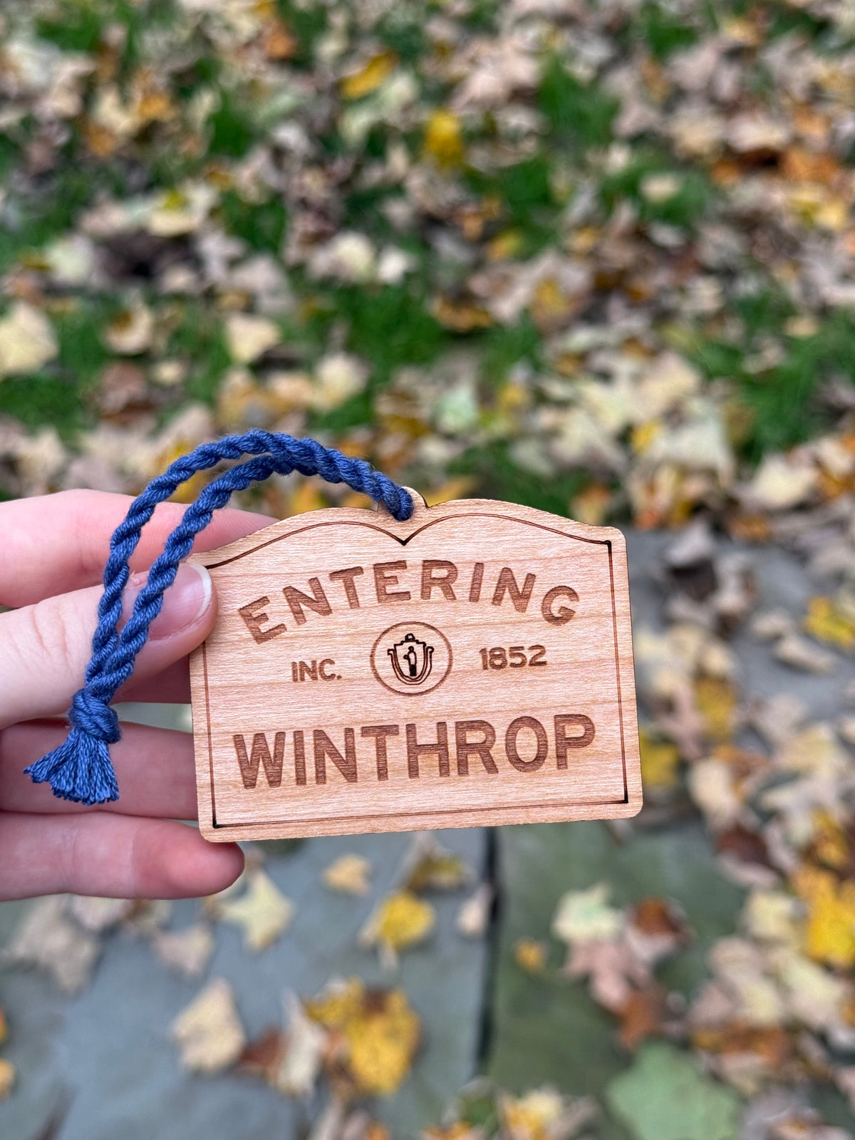 Custom Wooden Massachusetts Town Sign Ornament