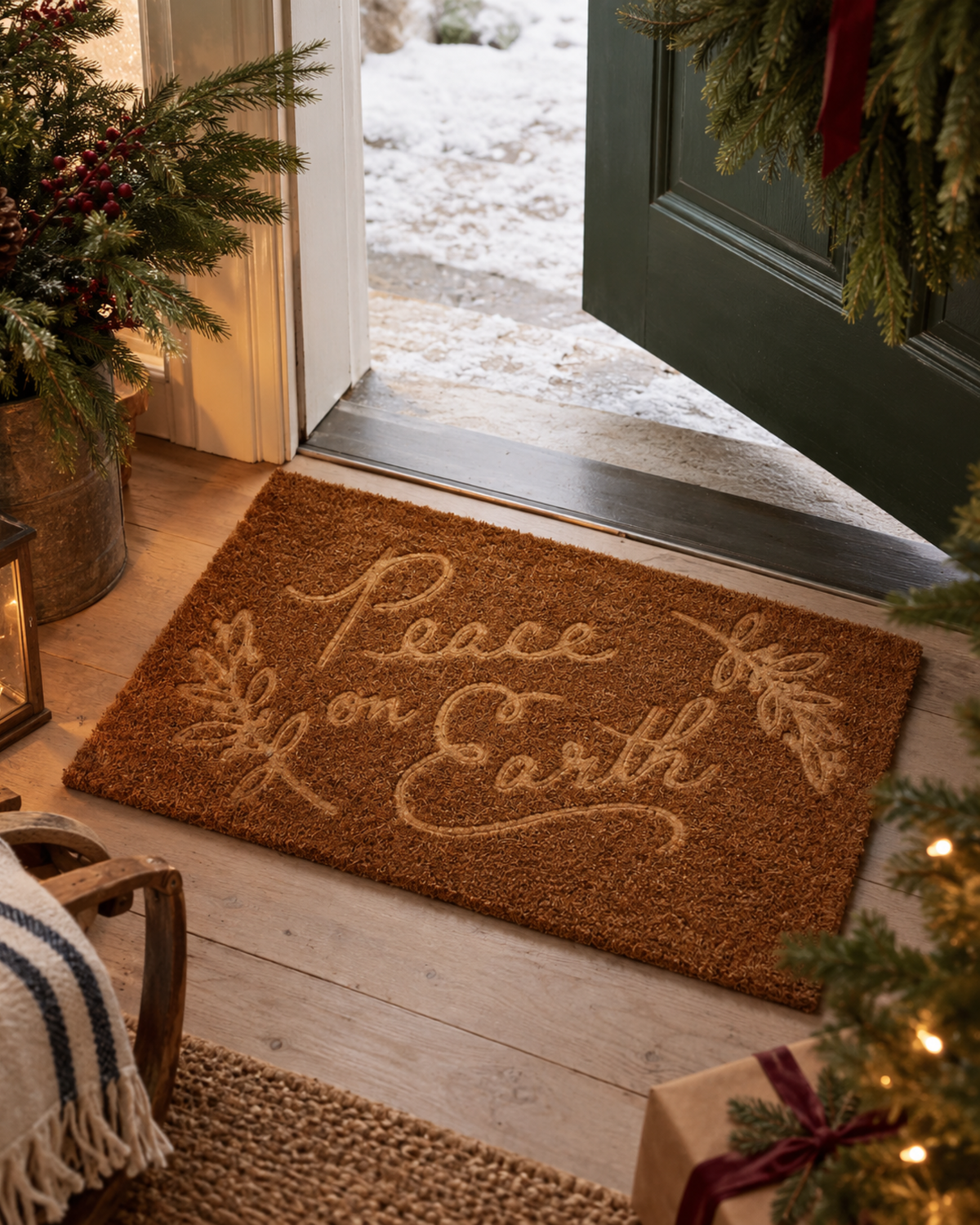 Christmas Peace On Earth Embossed Non-Slip Coir Doormat