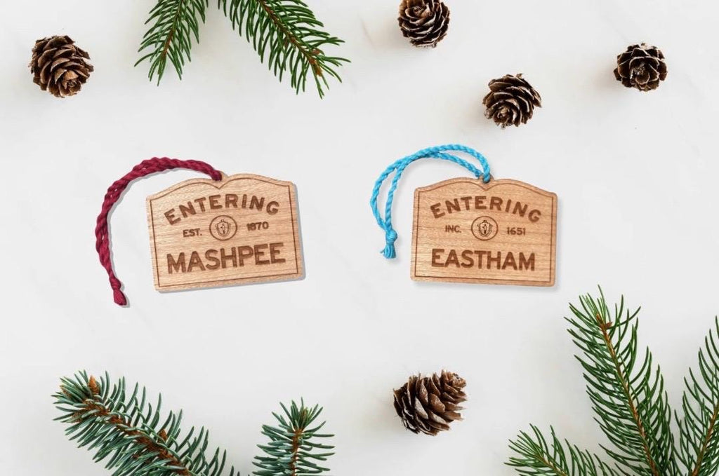 Personalized Mashpee Wooden Ornament: Rustic Cape Cod Coastal Decor