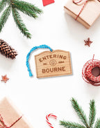 Wooden Bourne Ornament – Entering Towns Sign, Personalized Cape Cod Coastal Gift, Rustic Christmas