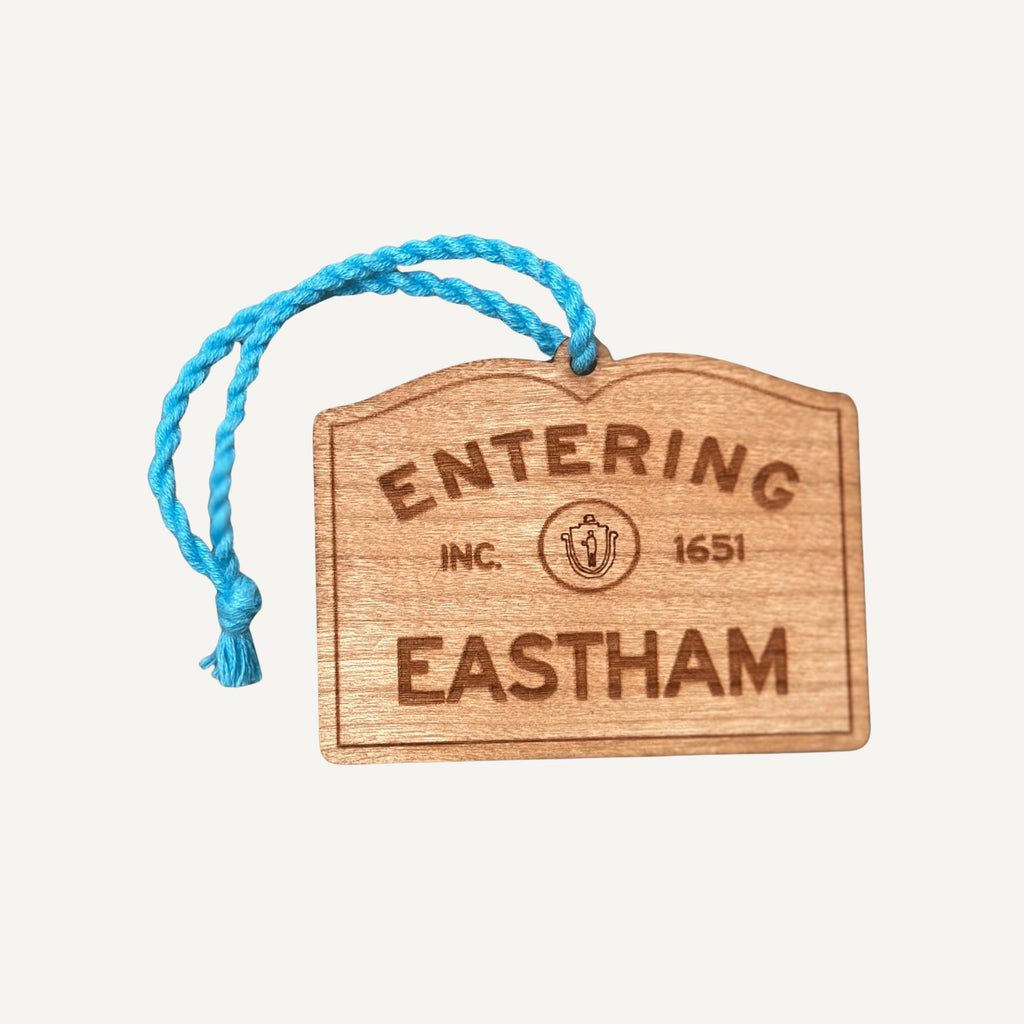 Wooden Eastham Ornament – Entering Towns Sign, Personalized Cape Cod Coastal Gift, Rustic Christmas