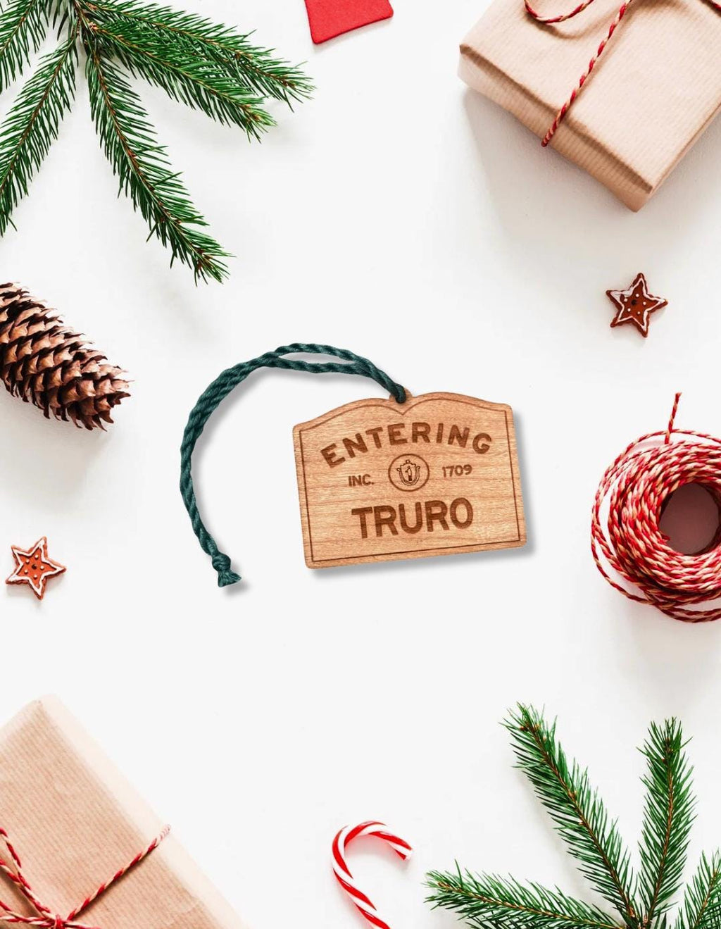 Wooden Truro Ornament – Entering Towns Sign, Personalized Cape Cod Coastal Gift, Rustic Christmas