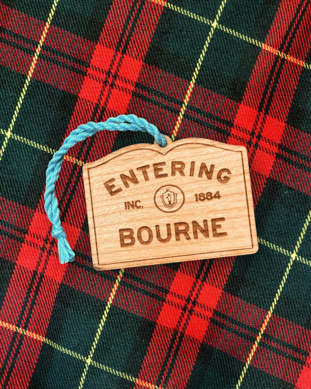 Wooden Bourne Ornament – Entering Towns Sign, Personalized Cape Cod Coastal Gift, Rustic Christmas