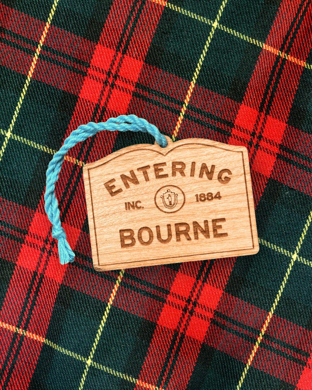 Wooden Bourne Ornament – Entering Towns Sign, Personalized Cape Cod Coastal Gift, Rustic Christmas