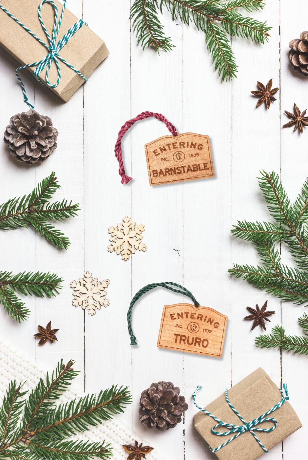 Personalized Barnstable Wooden Ornament: Cape Cod Coastal Gift