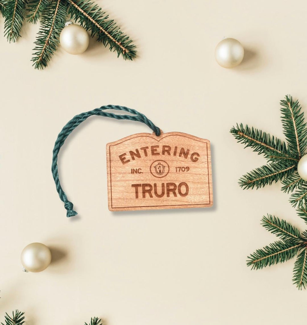 Wooden Truro Ornament – Entering Towns Sign, Personalized Cape Cod Coastal Gift, Rustic Christmas