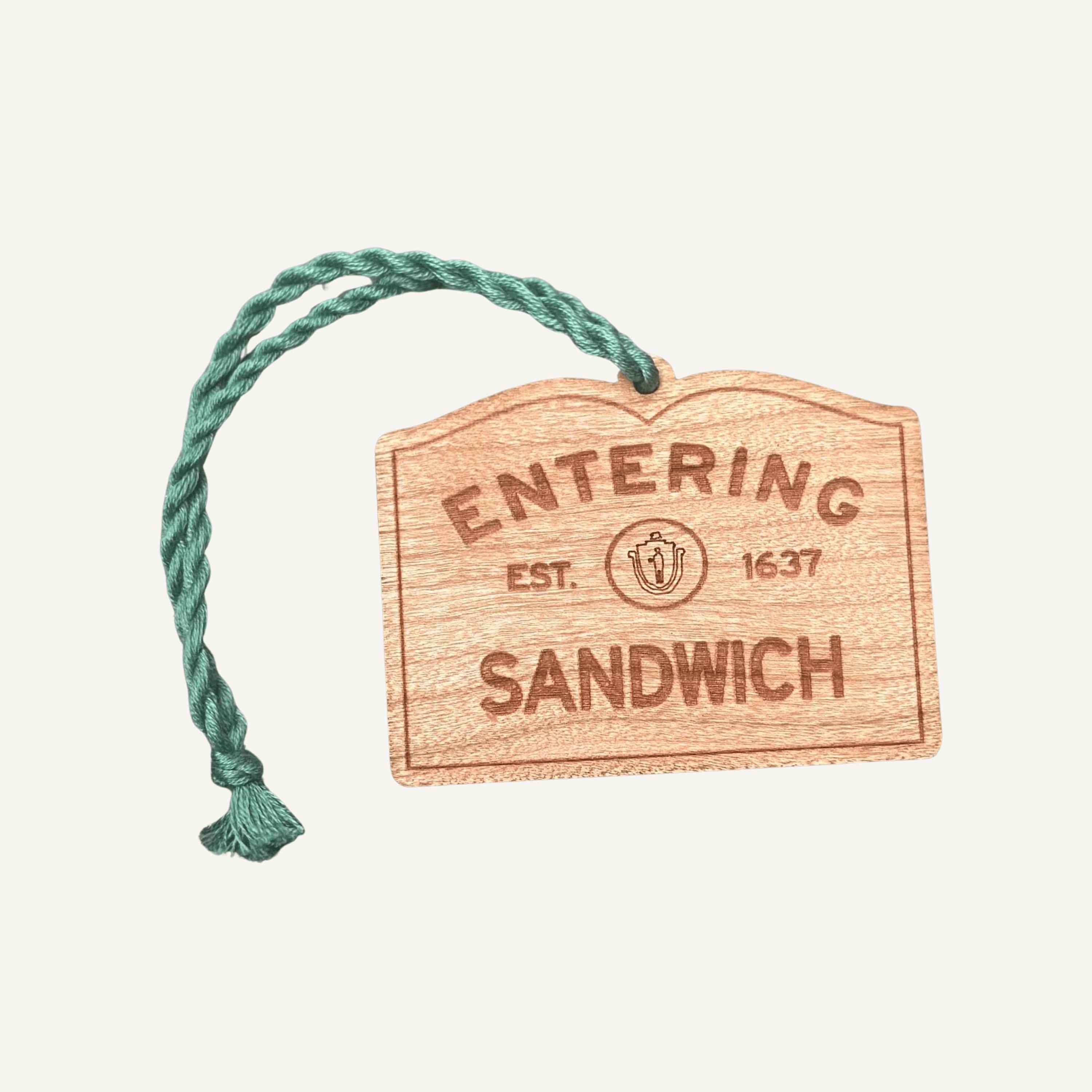 Wooden Sandwich Ornament – Entering Towns Sign, Personalized Cape Cod Coastal Gift, Rustic Christmas