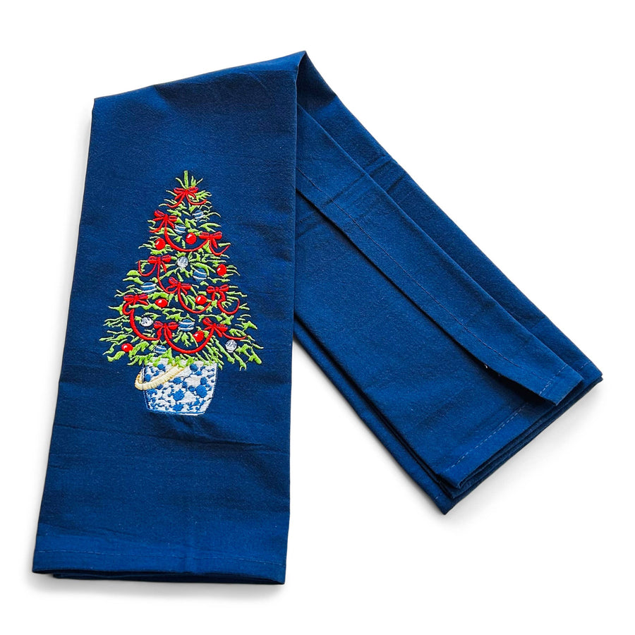 Towel - Tree in Red Ribbon on navy - Preorder