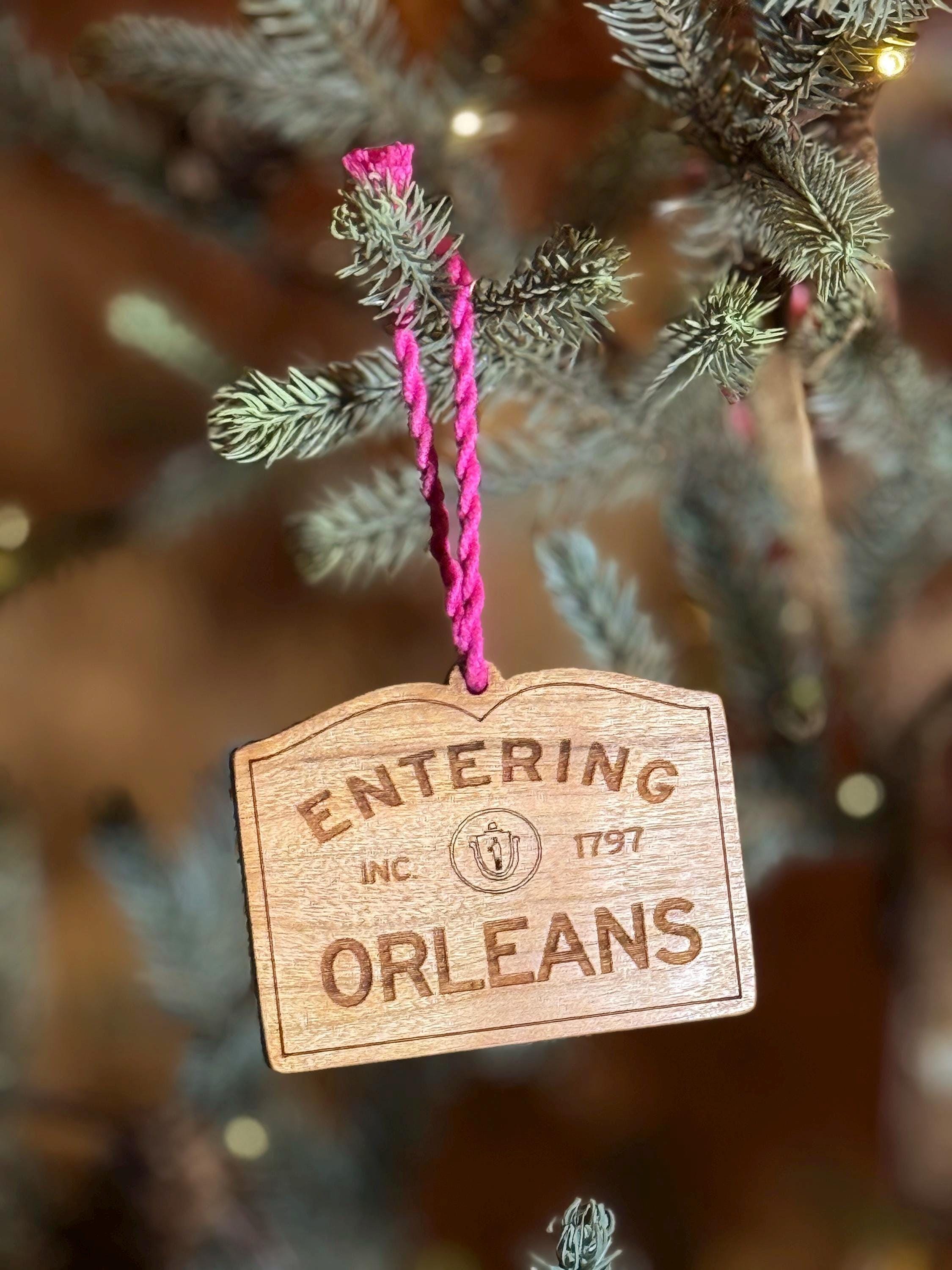 Wooden Orleans Sign Ornament: Personalized Cape Cod Coastal Gift