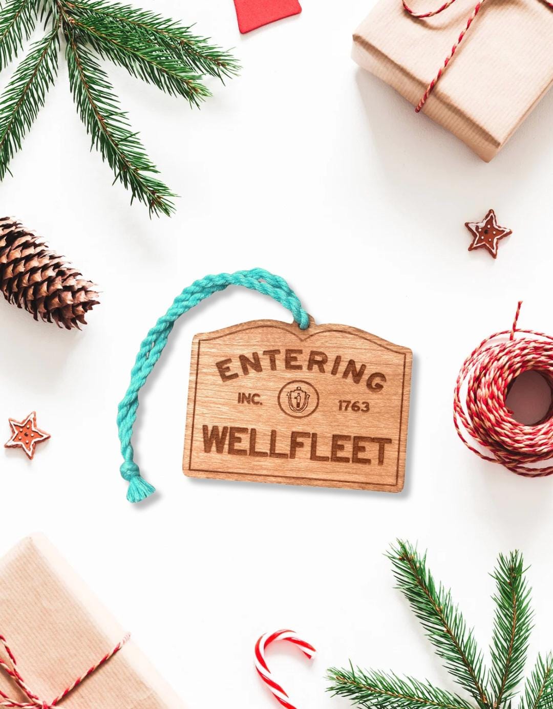 Personalized Wooden Wellfleet Sign Ornament: Cape Cod Coastal Decor