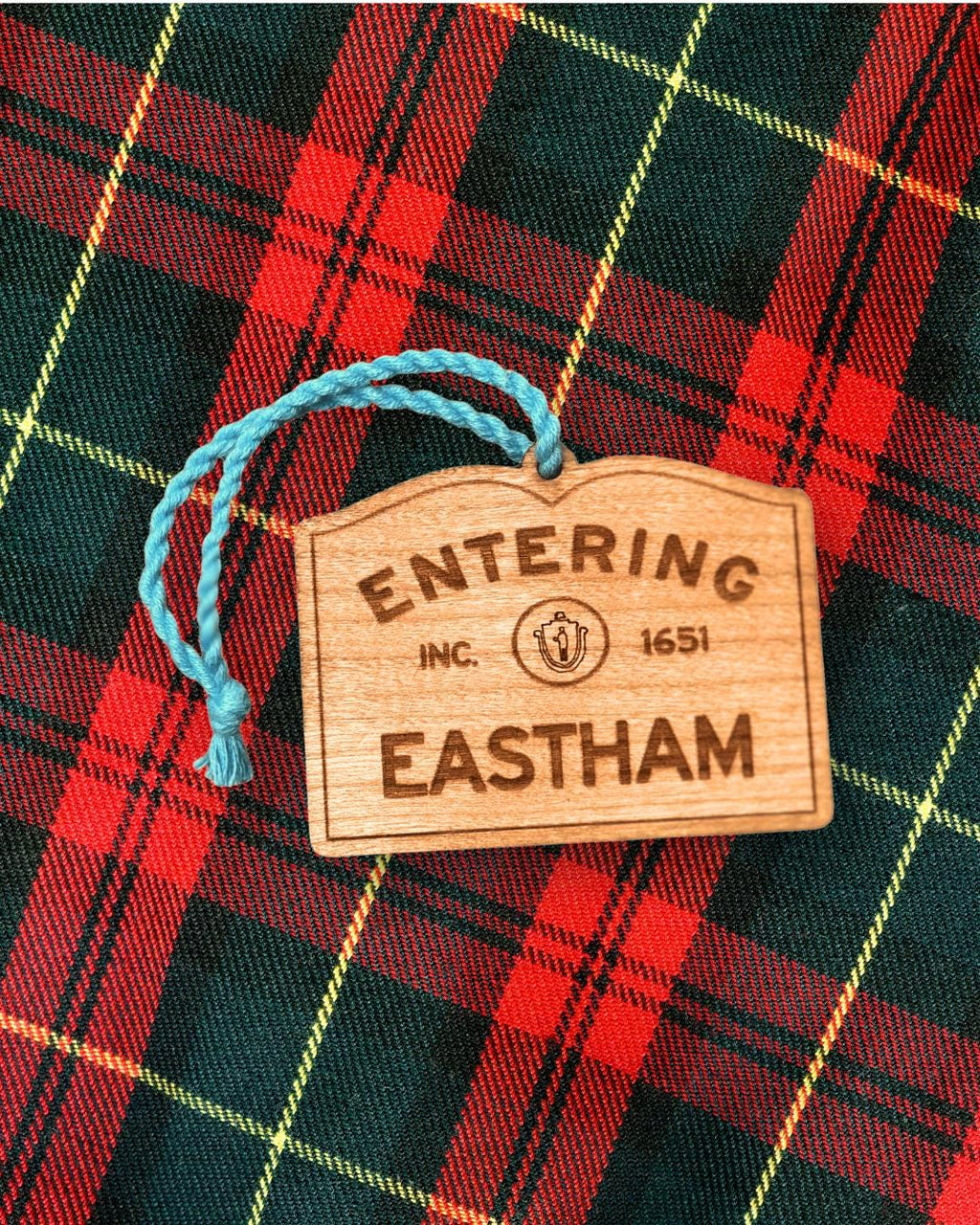 Wooden Eastham Ornament – Entering Towns Sign, Personalized Cape Cod Coastal Gift, Rustic Christmas