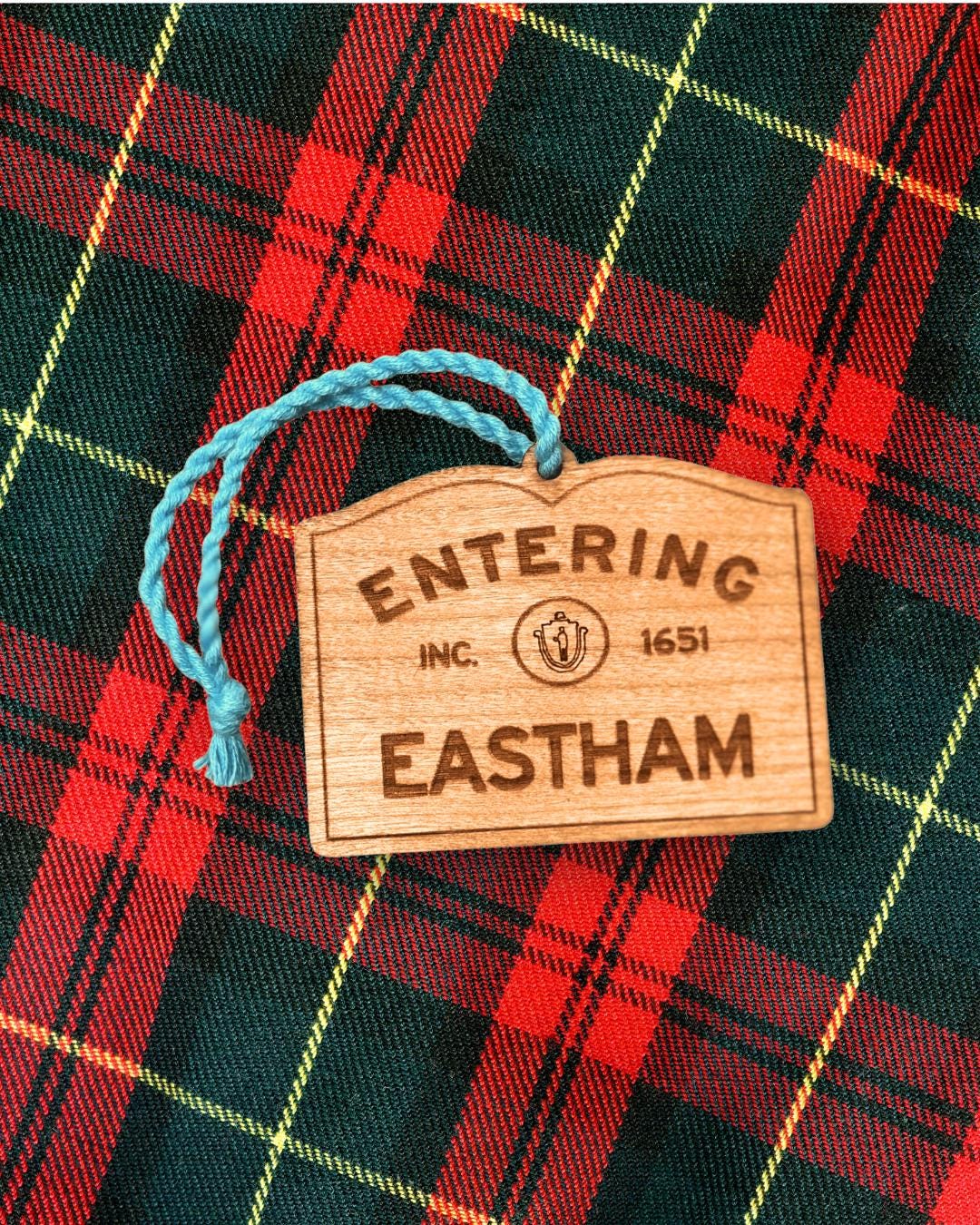 Wooden Eastham Ornament – Entering Towns Sign, Personalized Cape Cod Coastal Gift, Rustic Christmas