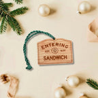 Wooden Sandwich Ornament – Entering Towns Sign, Personalized Cape Cod Coastal Gift, Rustic Christmas