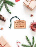 Wooden Hyannis Ornament – Entering Towns Sign, Personalized Cape Cod Coastal Gift, Rustic Christmas