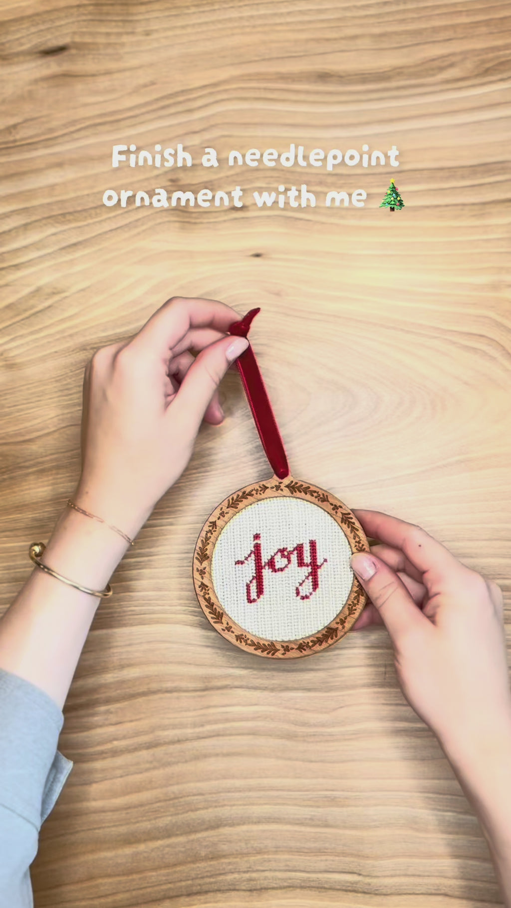 Holly Engraved Wooden Self Finishing Needlepoint Ornament